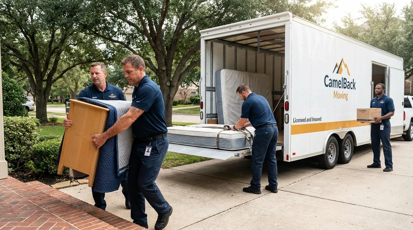 Crew loading residential truck for cross-state move from Stanley, NC